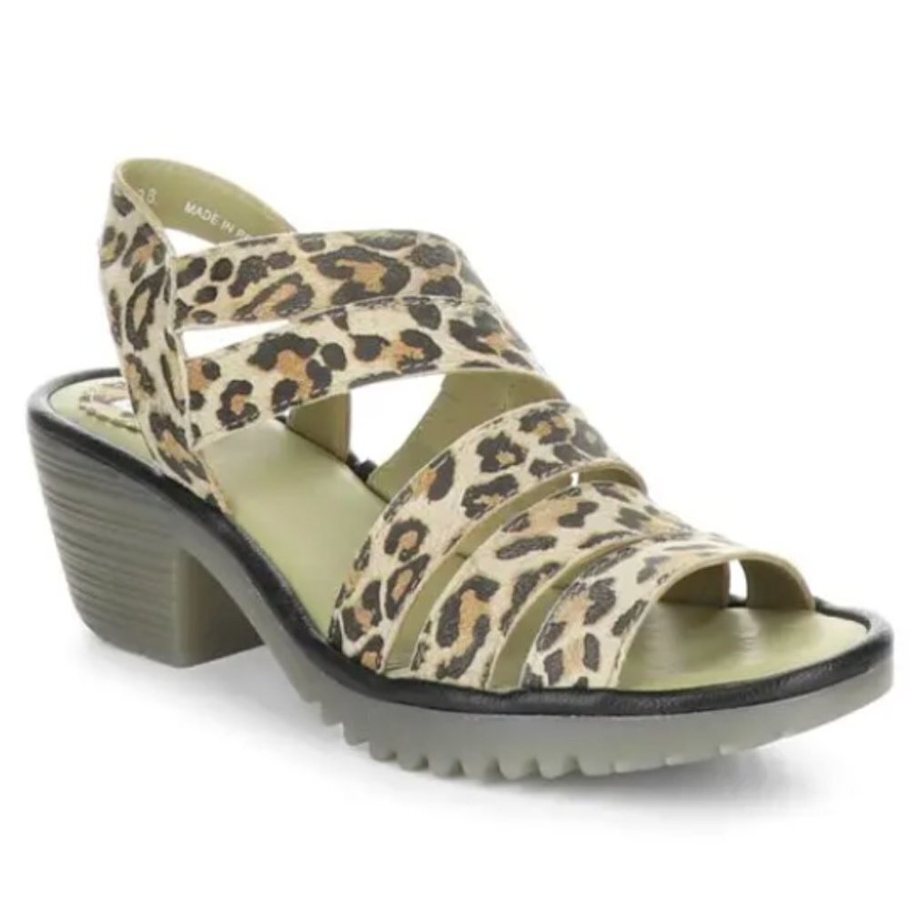 Fly London Multi-Strap Heeled Woze Sandal Leopard